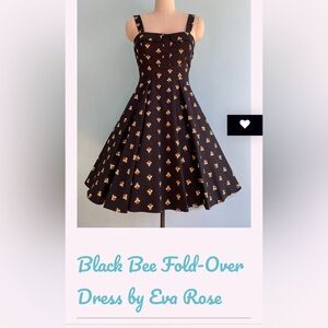 Eva Rose Black Bee Foldover Belted Women's M A-Line Sleeveless Dress